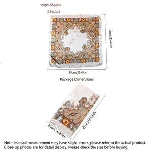 Classic paisley print square silk scarf 90x90cm with dimensions and weight specs