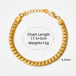 Golden stainless steel Cuban curb chain bracelet, 6.5mm width with lobster clasp