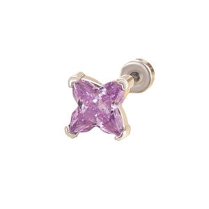 Orecchino a perno minimalista da 6mm in zircone viola e acciaio al titanio argento a vite