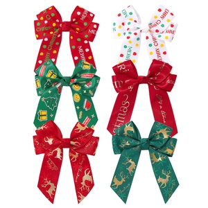 Christmas Bow Hair Clip For Girls Grosgrain Ribbon Reindeer Polka Dot Print Duckbill Hairpin Festival Headwear