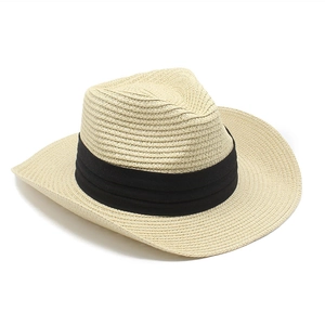 Classic Panama straw hat with black ribbon, foldable sun protection beach fedora