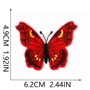 Detailed red butterfly embroidery patch with size markers 6.2cm width and 4.9cm height