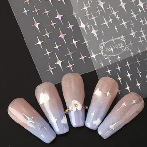Detailed laser holographic star nail decals showing TH-1036 stickers on gradient nails