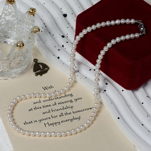 Elegant Freshwater Pearl Necklace For Women 925 Sterling Silver Ingot Clasp Natural White Beads Choker Fine Jewelry Gift