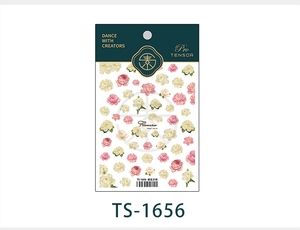 Détail des stickers ongles TS-1656 avec motifs de roses roses et blanches sur carte