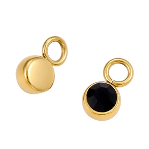 Polished gold semi-circle charm and faceted black stone pendant for DIY jewelry