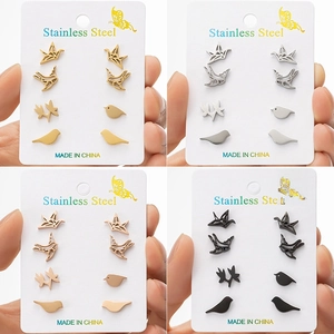 Stainless Steel Bird Stud Earrings Origami Paper Crane Pigeon Hollow Minimalist Nature Inspired Jewelry For Women Girls