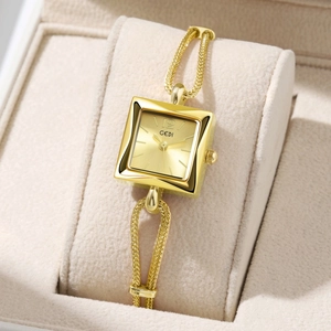 Women Quartz Watch Square Dial Alloy Bracelet Band Vintage Style Elegant Ladies Wristwatch Waterproof Jewelry Clasp