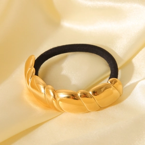 Black high-elastic hair tie with twisted gold stainless steel decorative accent
