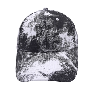Classic tie-dye baseball cap in black and white with a curved brim for sun protection