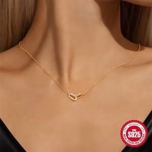 Elegant gold S925 silver necklace with interlocking circles and zircon inlay for women