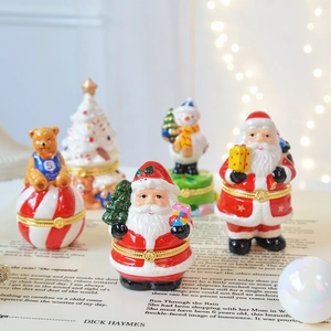 Christmas ceramic jewelry box set featuring Santa, Xmas tree and snowman designs