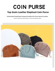 Macro shot of colorful elephant-shaped leather coin purses with premium pebble grain texture