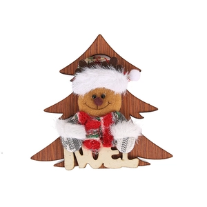 Wooden Christmas tree pendant with plush reindeer doll and Noel sign decor