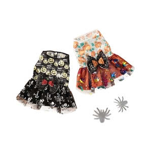 Halloween pet tutu dresses with pumpkin prints and sequin bows for small dogs