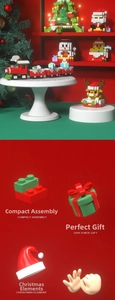 Detailed view of assembled Christmas tree and Santa micro building blocks set