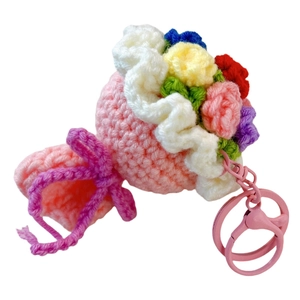 Portachiavi con bouquet di fiori all'uncinetto fatto a mano per borse e regali festivi