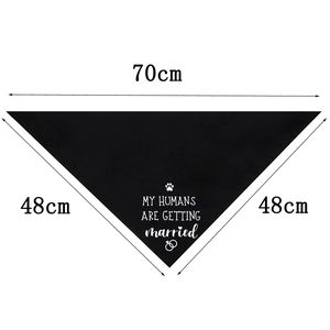 Size chart for black wedding dog bandana with My Humans Are Getting Married text