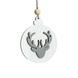 Nordic wooden Christmas ornament with reindeer silhouette and natural jute rope hanging