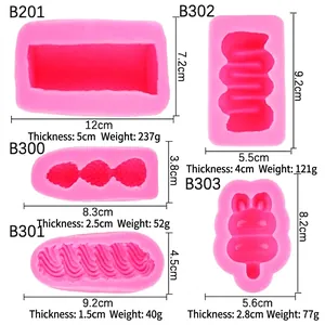 Stampi in silicone rosa per rotoli e coniglietti con misure precise dei dettagli