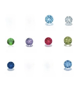 Reference chart for 12 monthly birthstones showing various round cut gems and month names