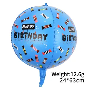 22-inch 4D round Happy Birthday balloon with colorful candy prints for party decoration