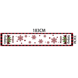 Christmas table runner with red plaid border and leopard tree pattern, 183x33cm size