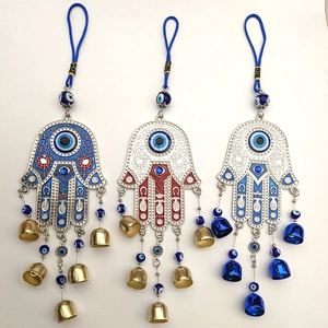Hamsa Hand Evil Eye Wind Chime Metal Enamel Hand Of Fatima Wall Hanging Decoration Amulet With Bells Home Ornament