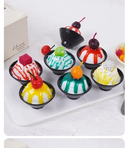 Detailed set of six realistic 7cm artificial fruit shaved ice bowl models for display