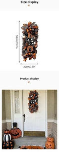 Detailed size view of Halloween Boo pumpkin door swag with orange and black ribbons