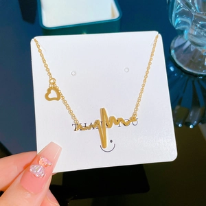 Minimalist Heartbeat EKG Line Necklace Gold Plated Titanium Steel Hollow Heart Pendant Clavicle Chain Jewelry For Women