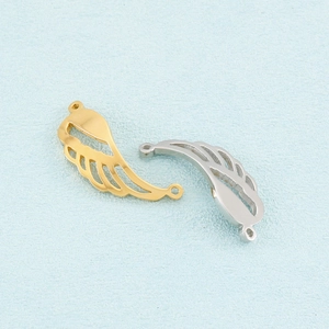 Polished gold and silver angel wing pendants with double holes for DIY jewelry
