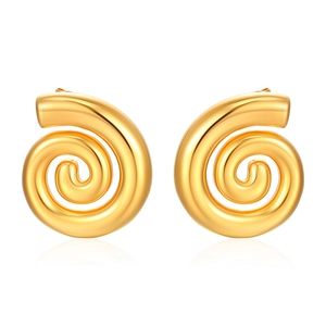 Elegant 18K gold plated stainless steel spiral twisted earrings for women in white background