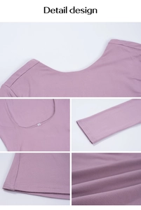 Detail view of pink long sleeve top showing neck collar, cuffs, hem and knit texture