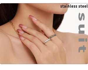 Detailed close-up of 18K gold plated stainless steel jewelry set with colorful zircons
