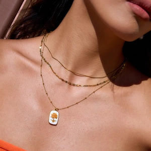 Collier triple rang en acier inoxydable plaqué or 18k avec pendentif arbre blanc pour femme