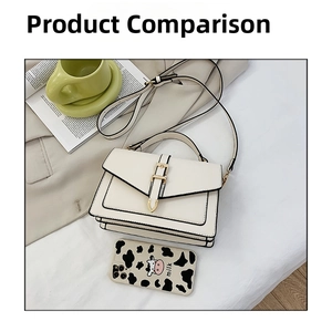 Detail view of the beige crossbody bag size compared with a smartphone in a lifestyle setup