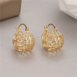 Holle Bal Oorringen Koper Echt Verguld Geometrische Mesh Minimalistische Vintage Sieraden Voor Dames
