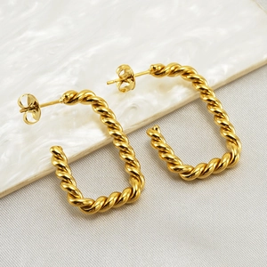 Retro Twisted U Shaped Hoop Earrings Stainless Steel 18K Gold Plated Geometric Vintage Fashion Jewelry For Women