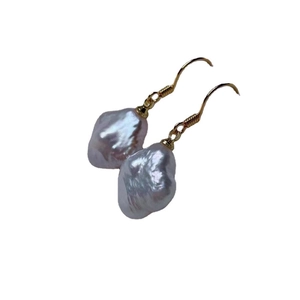 Elegant baroque pearl clover drop earrings with golden hooks for women's fashion