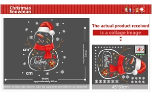 Detailed size chart for Christmas snowman window static stickers 45x60cm layout size