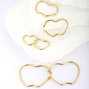 Minimalist gold plated stainless steel heart hoop earrings in three sizes