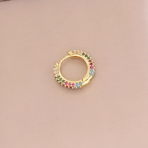 Chic 18K gold plated hoop earrings with colorful pavé rainbow cubic zirconia crystals