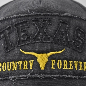 Vintage gray washed cotton baseball cap with Texas embroidery and longhorn steer head
