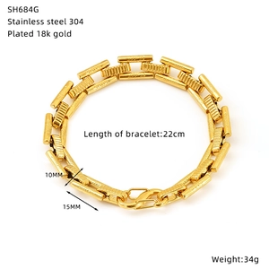 Detail showing 22cm gold plated stainless steel heavy chain bracelet with industrial texture