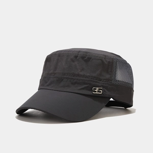Detail of military cadet cap showing breathable side mesh and silver metal number 95