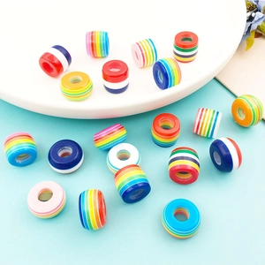 Striped Barrel Large Hole Beads Resin Acrylic Rainbow Colorful Spacer For DIY Jewelry Bracelet Making Craft