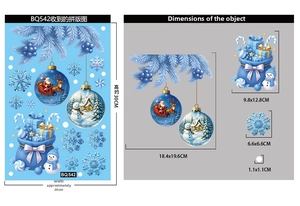 Size guide for blue Christmas window stickers showing layout and component dimensions