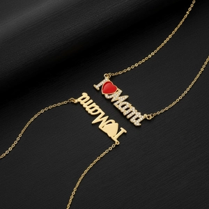 18K gold plated multi-layer necklace featuring I love Mama and Mom letter pendants
