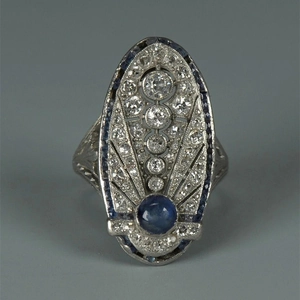 Anillo Retro Art Deco Ovalado Circón Azul Cobre Chapado Oro Blanco Hueco Estilo Corte Real Joyería Para Mujeres Regalo Aniversario